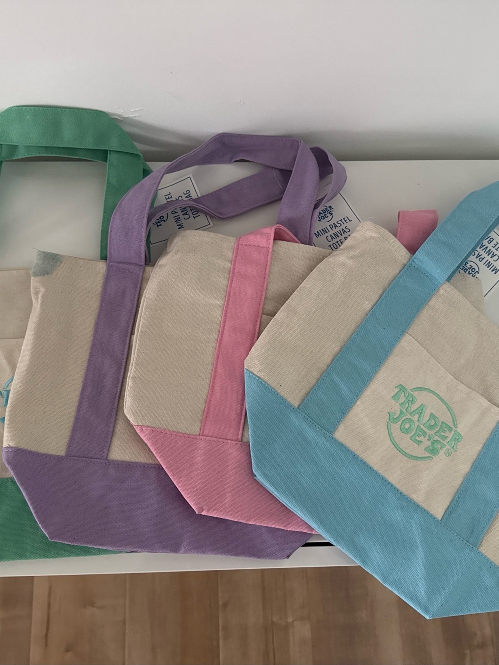 Trader Joe's Pastel Mini Canvas Tote - Blue, Pink, Purple, Green